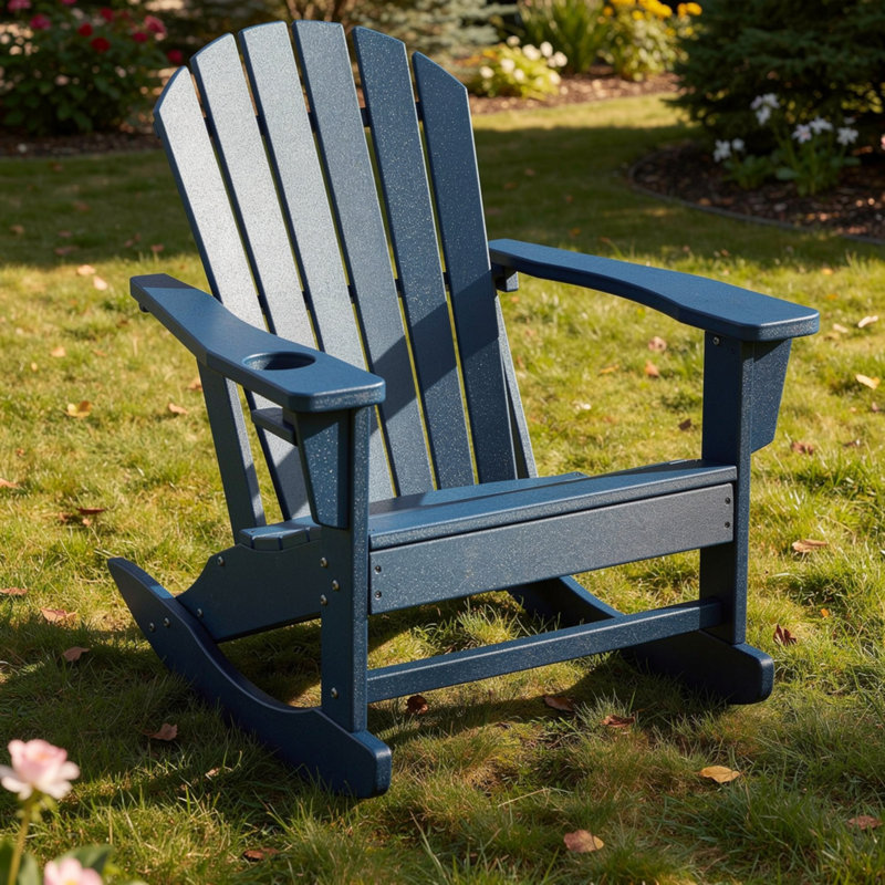 Chaise Adirondack à bascule pour l'extérieur Sunny avec tasse intégrée, PEHD bleu