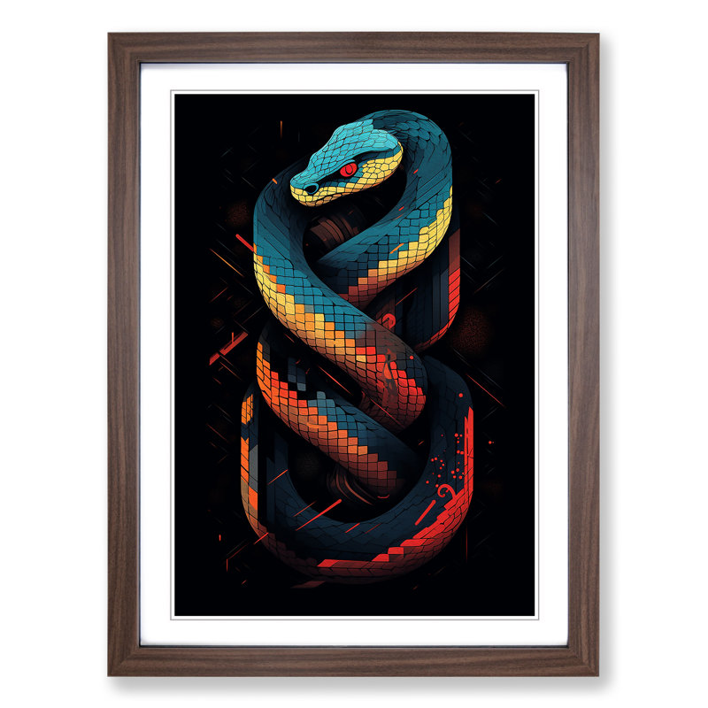 Snake Geometric No.2 - Framed Print, Walnut , 46cm H x 34cm W x 2cm D