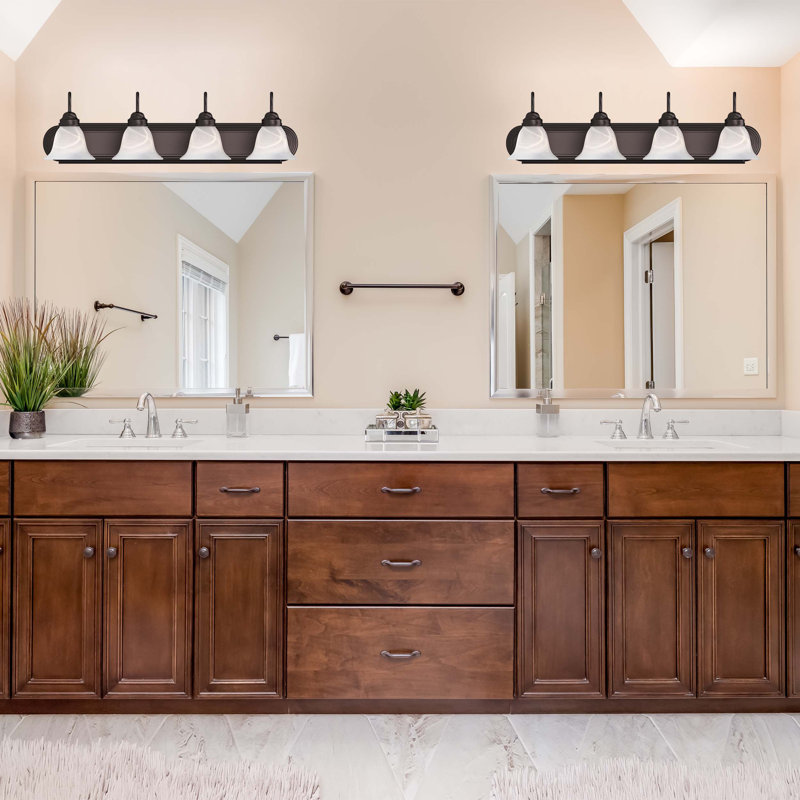 Marti 4-Light Indoor Antique Bronze Bath or Vanity Wall Mount with Alabaster Glass Bell Shades, 4 Lights
