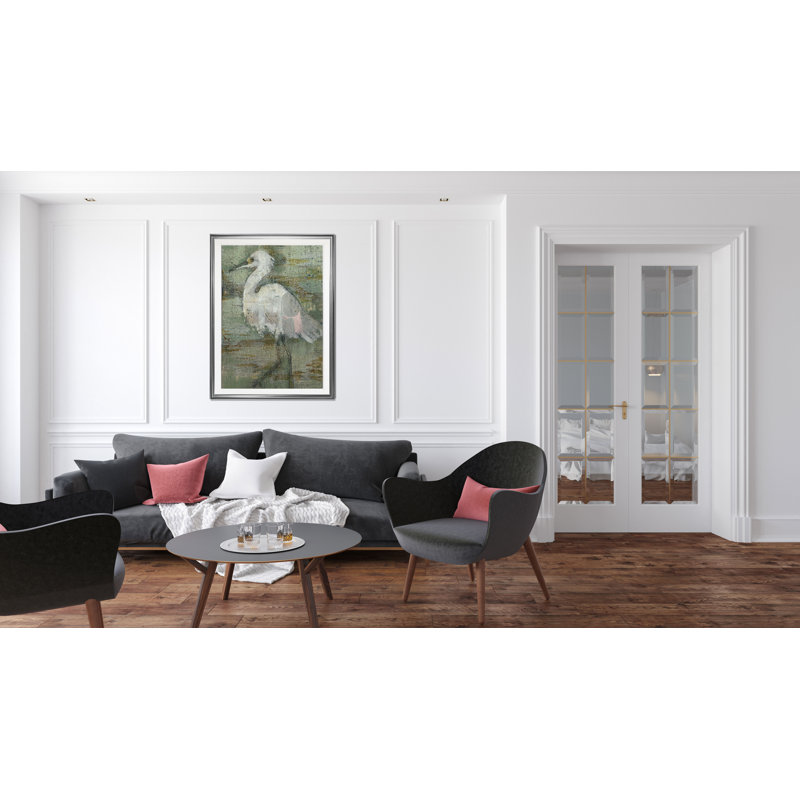 « textured héron i », reproduction, H 24 po x l 20 po x P 1,5 po, Cadre argenté