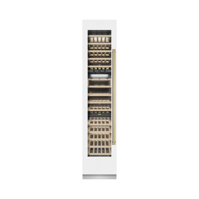 ZLINE Autograph 18 in. 9.0 cu. ft. Triple Zone 68 Bottle Hinge Column Wine Cooler in White Matte with Accents