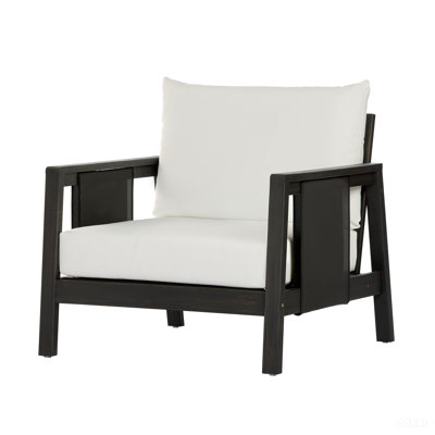 Fauteuil club extérieur, structure en bois d'acacia avec accents en textilène, coussin hydrofuge pour patio/jardin/terrasse (FAUTEUIL SEUL)