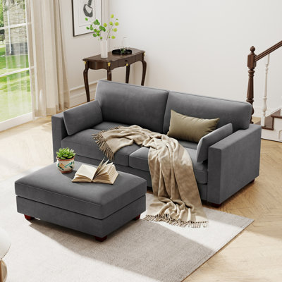 Canapé modulaire rembourré en velours côtelé de 77,2 po de largeur avec repose-pieds amovible