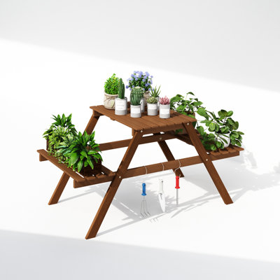 Shanda Outdoor Hardwood 3-Tier Freestanding Plant Stand, Plant Shelf Organizer, Natural