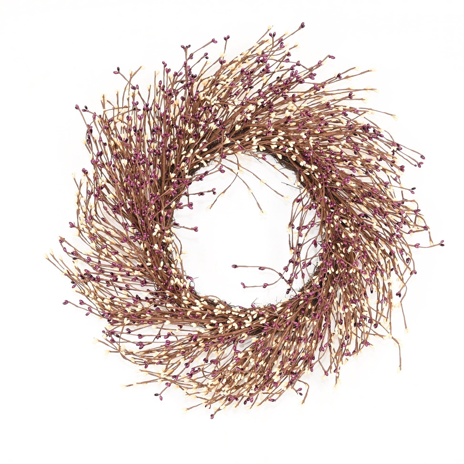 24" Handcrafted Twig, Berry Thanksgiving Wreath, Purple