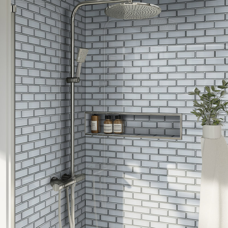 Subway 12 in. x 12 in. Glossy Glass Mosaic Wall Tile, Sage Edge