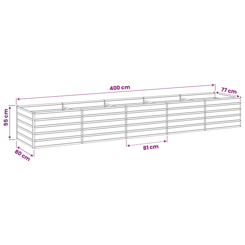 Raised Garden Bed, 55cm H x 400cm W x 80cm D, Wood Brown