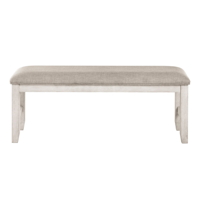 Banc décontracté moderne avec siège rembourré gris et finition blanc antique, 48 pouces de long, 16 de large, 19,5 de haut, capacité de 300 lb