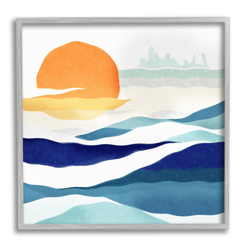 Abstrait soleil et vagues par Ziwei Li, Estampe numérique Farmhouse, H 12 po x l 12 po x P 1,5 po
