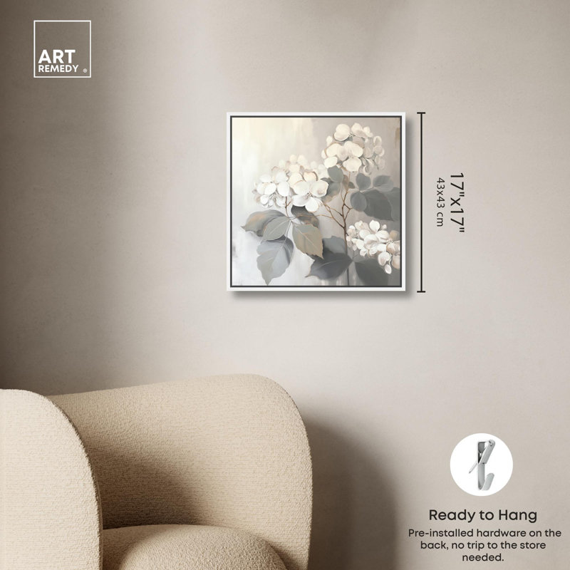Hydrangeas Bloom Canvas Light Colors Flower Art Prints by Art Remedy, White Framed, 21" H x 21" W