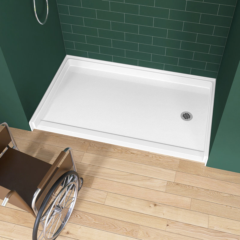 Base de douche 60 po x 36 po ADA à seuil bas et drain central, Right