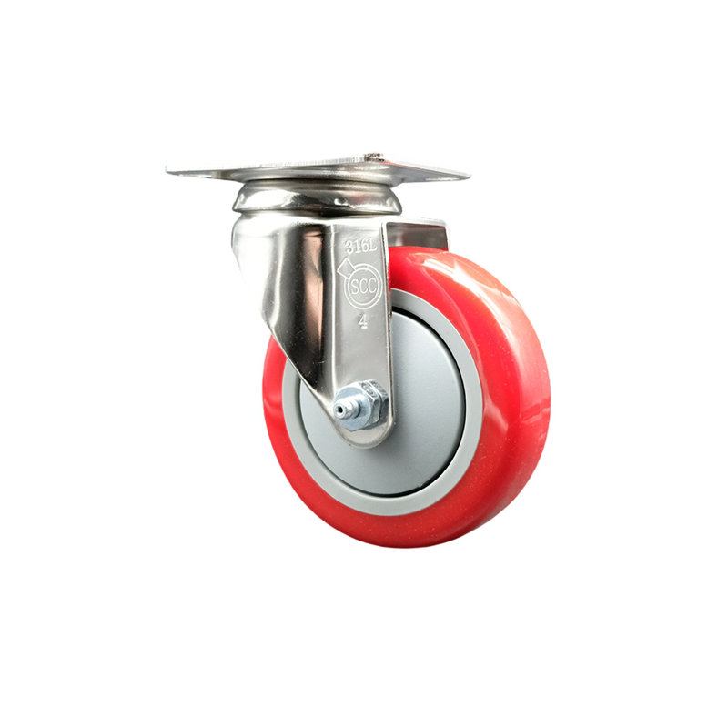 Polyurethane Swivel Top Plate Caster, Red