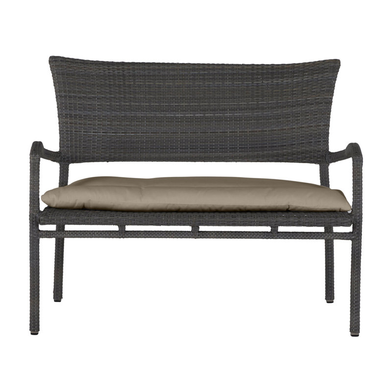 Skye Wicker Garden Bench, Black Walnut, Rollo Cream InsideOut® Linen, No Welt
