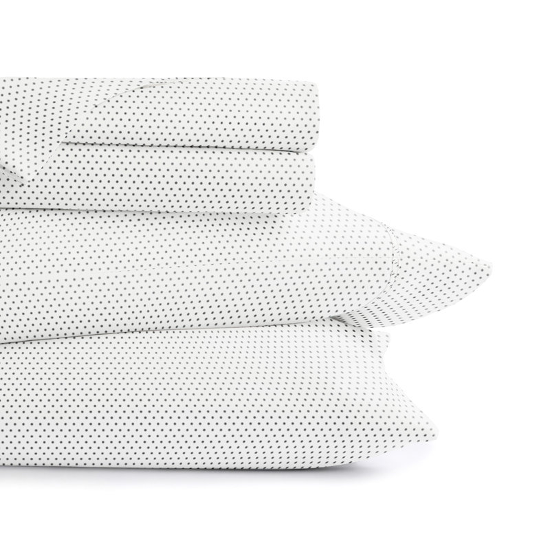 Literie en microfibre ultra douce, Ensemble de draps double avec 2 taies d'oreiller s, Blanc / motif géométrique rose