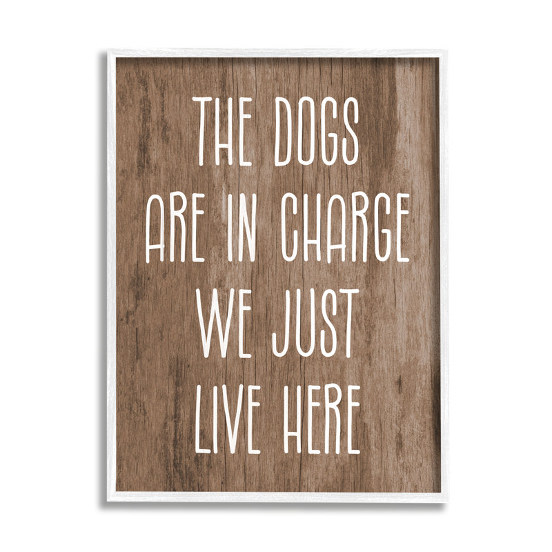 Bb-611-Encadré «Dogs In Charge», phrase d'animal encadrée sur bois par Lil 'Rue, art textuel, H 30 po x l 24 po x P 1,5 po