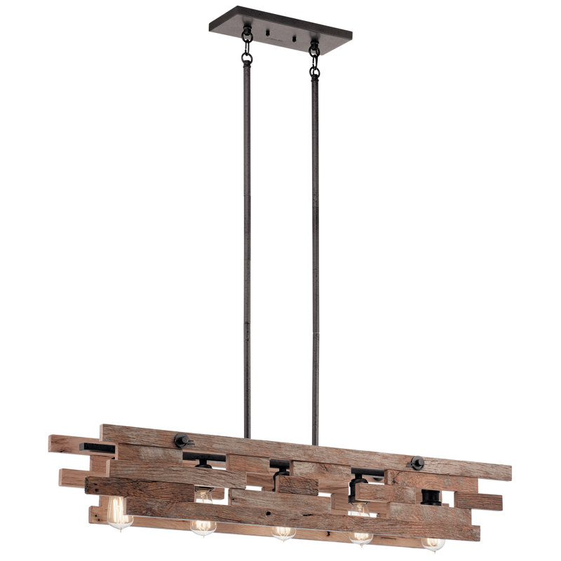 Luminaire suspendu rectangulaire à 5 lumières pour îlot de cuisine Cowan, H 7,5 po x l 23,5 po x p 23,5 po