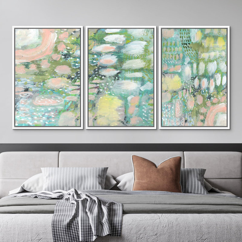 «Vibrant Textured Abstract Multicolore», 3 pièces, H 24 po x l 16 po, Blanc