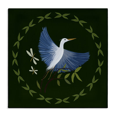  Heron & Dragonflies Wreath Canvas Wall Art by Michelle Ingari Designs