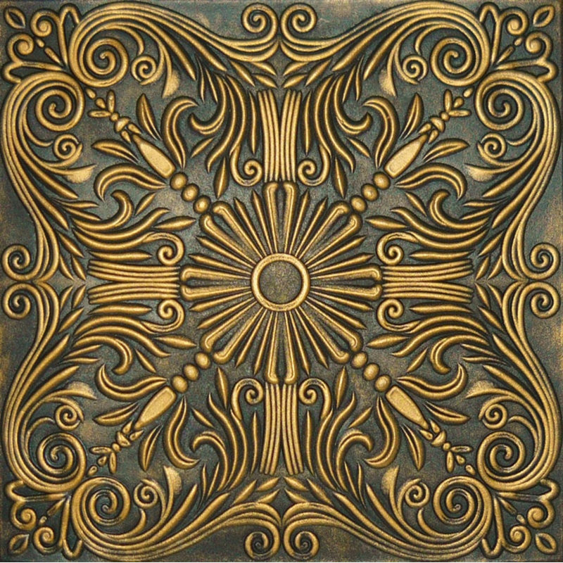 Spanish Silver 1.6 ft. x 1.6 ft. Polystyrene Glue-up Ceiling Tile, Black Gold