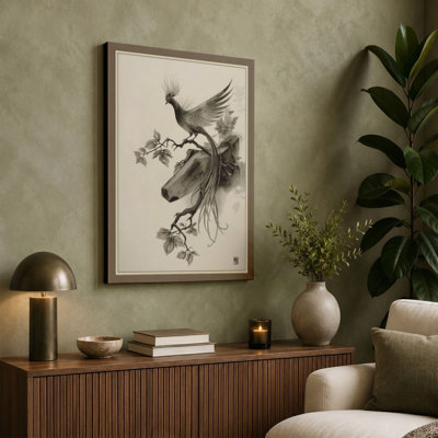 Bird on Crowned Beast Japandi 1 Piece Wrapped Canvas Wall Art