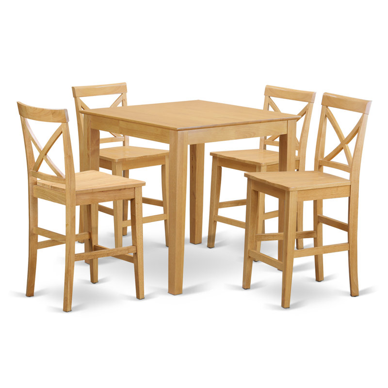 5 Piece Kitchen Counter Set Includes a Square Dining Table and 4 Dining Room Chairs, Oak, Oak