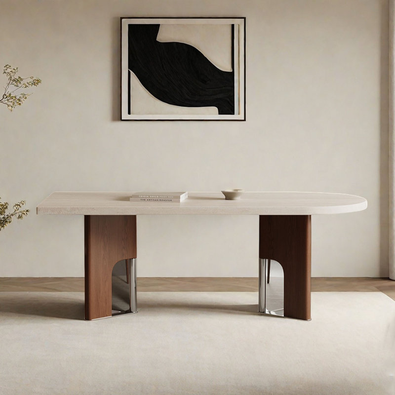Table de salle à manger style français demi-cercle en marbre, 29.5"H x 78.7"L x 35.4"W