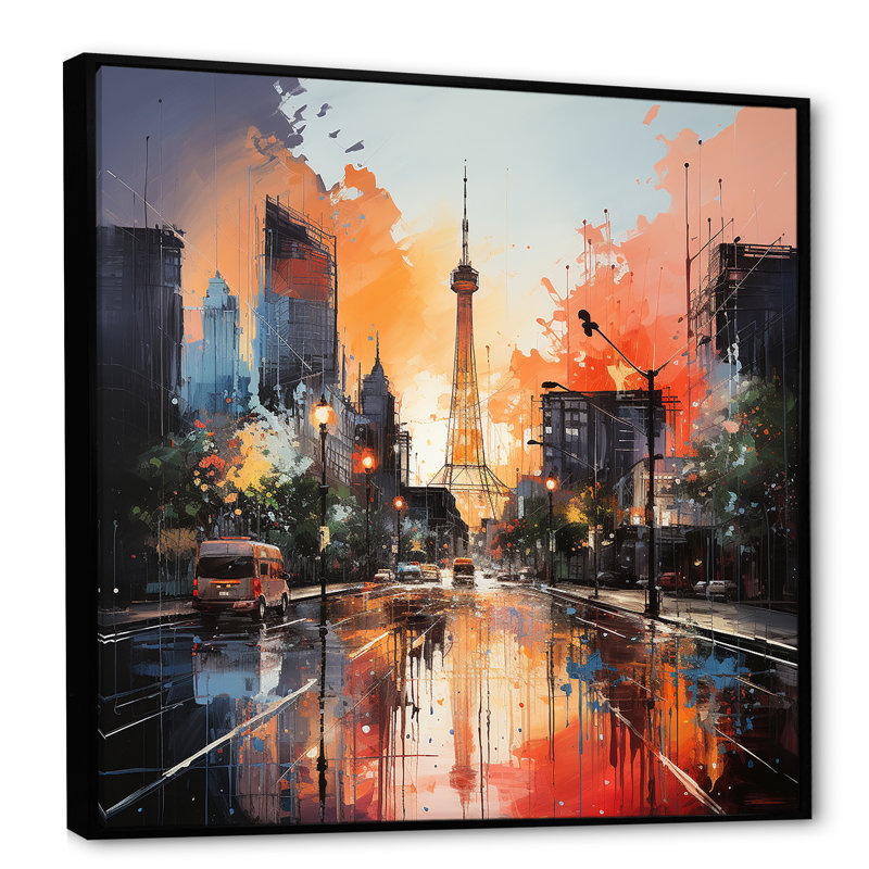 Houston City Sunset Dream I - Houston, art mural, Cadre flottant noir, H 16 po x l 16 po x P 1 po