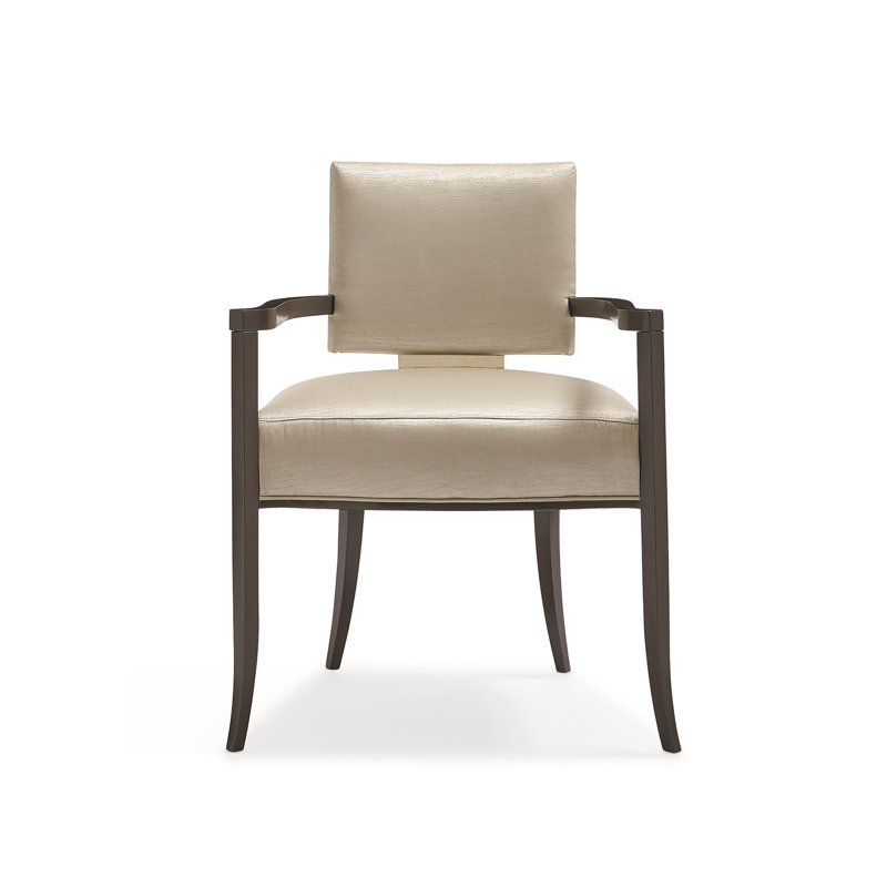 Reserved Seating Upholstered Arm Chair, Light Yellow, Bronze/Gold