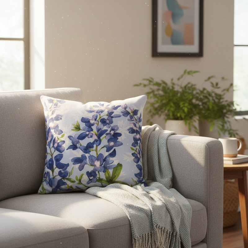Manual Woodworkers & Weavers Blue Bonnets Climaweave Square Decorative Pillow, 18" x 18"