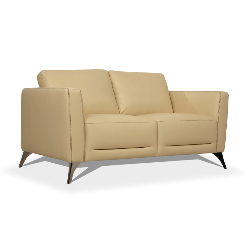 Dossett 59" Genuine Leather Square Arm Loveseat, Beige Genuine Leather