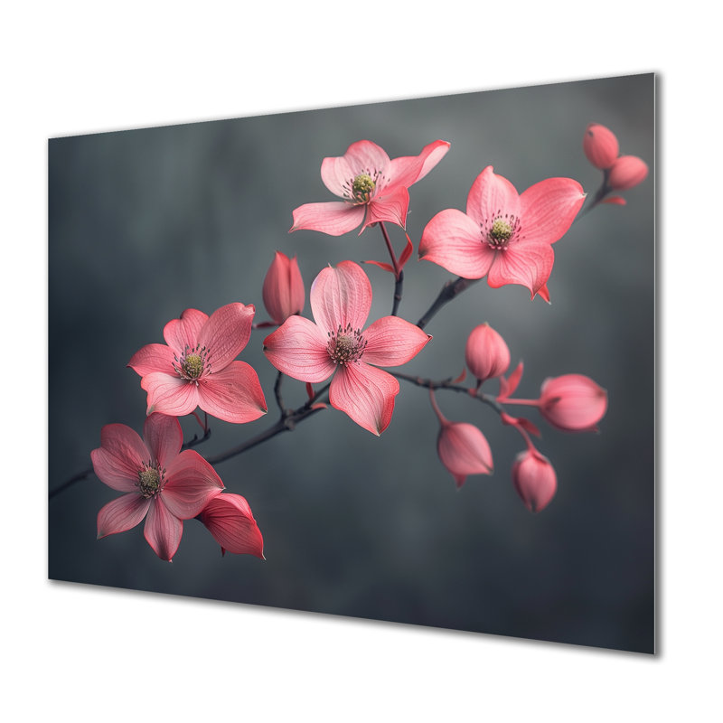 Fleur de cornouiller monochrome rose avec hivers de la paix II - cornouiller, Métal métal, H 24 po x l 32 po x P 1 po
