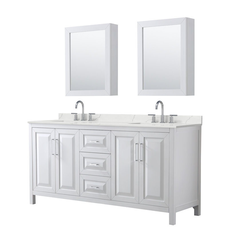 Daria 72'' W Vanity, White, Polished Chrome, Giotto Quartz