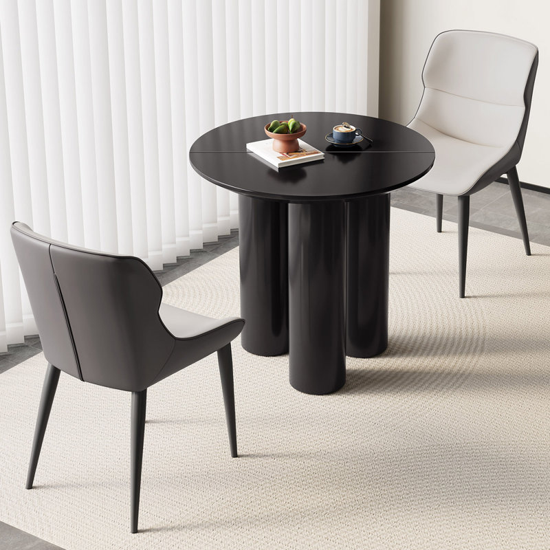 29.92" Modern Round Black Dining Table Set with 2 Chairs for Kitchen, Bar, Living Room, Small Space, 29.72"H x 30"L x 30"W