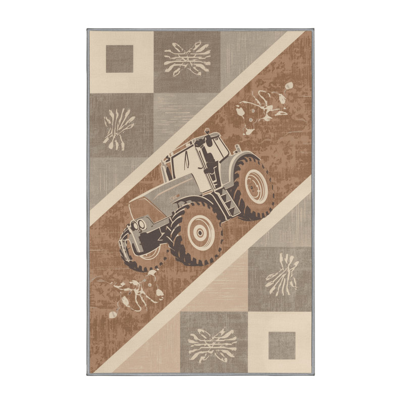 Tapis gris rustique lavable à la machine, 5 x 8