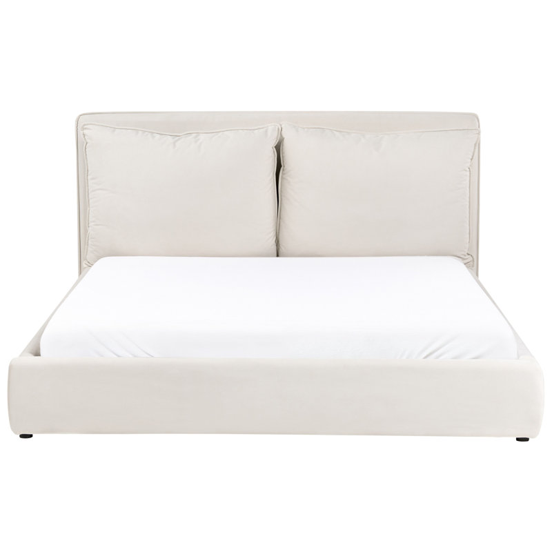 Upholstered Bed, Beige, Fabric, European Kingsize (160 x 200 cm)