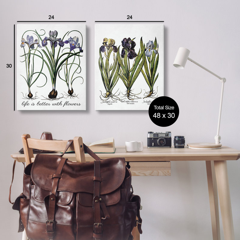 «Better with Flowers Iris Bulb», ensemble de 2 toiles murales sur toile, H 30 po x l 24 po