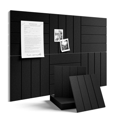 Magicubetic Felt Bulletin Board 36" x 24", Black Felt Wall Tiles Push Pins | Cork Board For Walls Alternative, 6 Pack 11.8" x 11.8" Wall Panels, Pin Board Custom Layout Design, Office Decor Home Decor-Dark Camel