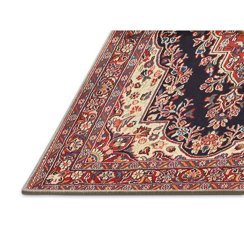 Tapis beige / rouge / brun en laine / polyester tissé à la machine Tabb, Rectangle 7 pi x 10 pi