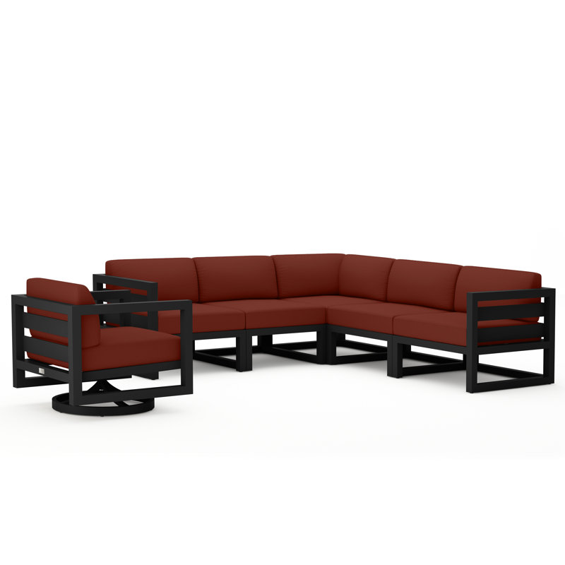 Avion 6 Piece Sectional Set With Swivel, Black, Canvas Henna Sunbrella® Canvas