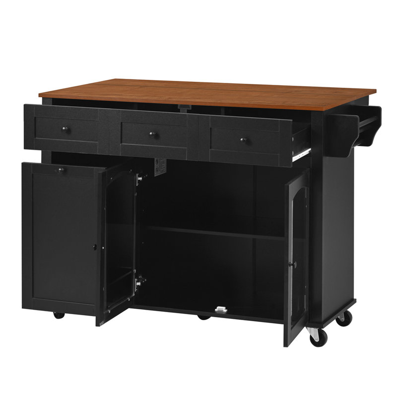 Îlot de cuisine mobile de 54,2 pouces, Black
