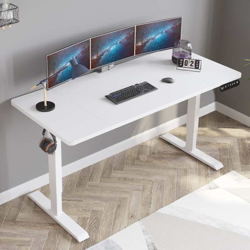 Bureau debout à hauteur réglable électrique Fanchon, H 45 po x l 63 po x P 30 po, Blanc