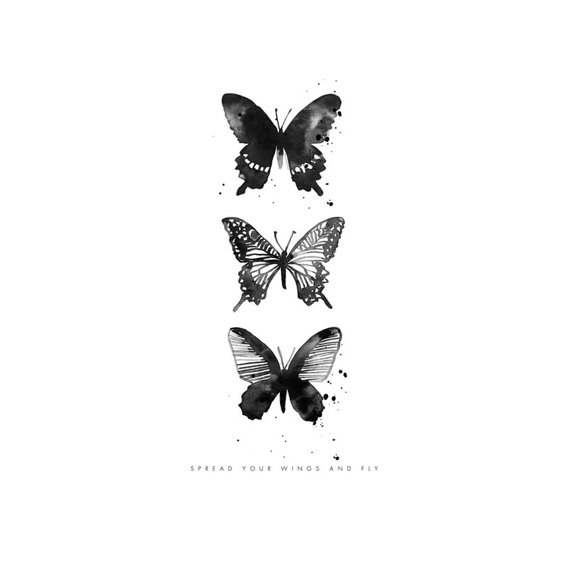 3 Inky butterflys par Mercedes Lopez charro-impression, Pas de tapis, Toile tendue, H 60 po x l 40po x P 1,5 po