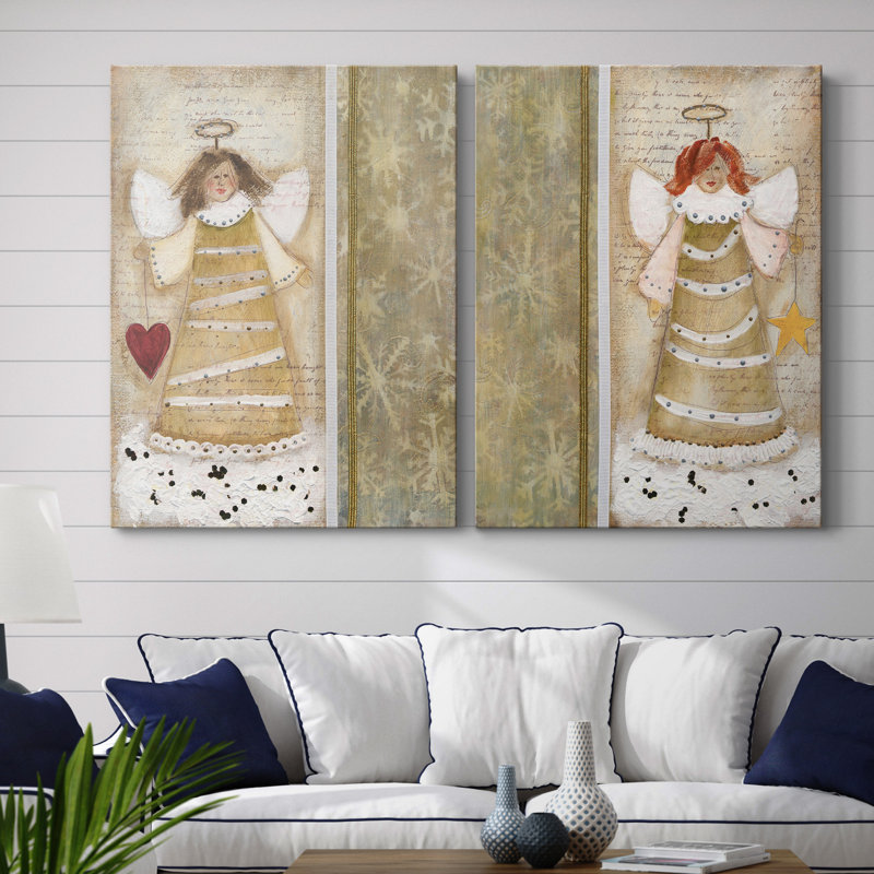 «Cloud Angel with Heart», ensemble de 2 peintures, H 32 po x l 48 po x P 1 po, Toile tendue, Pas de tapis