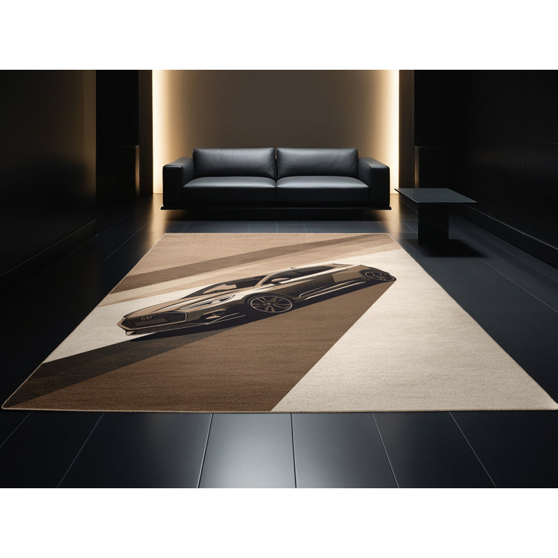 Soft Plush Eger Modern Hatchback Modern Area Rug in Brown – Beige Binding, 6x9