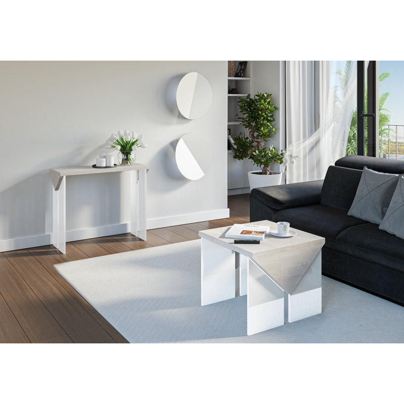 Trip Solid Coffee Table with Storage, 50cm H x 60cm W x 60cm D, Concrete Flow Top/White Gloss Base