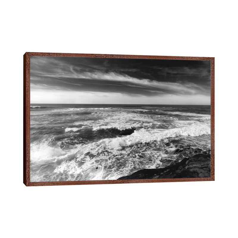 Monochrome Sunset Cliffs II by Bethany Young - Print on Canvas, Classic Brown Wood Framed, 45.72cm H x 66.04cm W x 3.81cm D