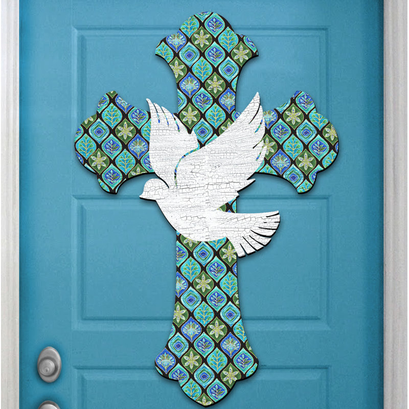 Décoration murale suspendue de porte en bois figurine suspendue colombes cross