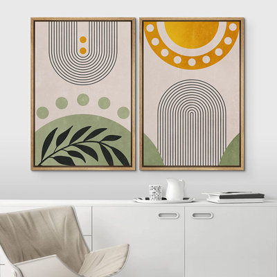 Mid Mid Century Modern Boho IDEA4WALL, reproduction d'art sur toile encadrée, ensemble géométrique, forêt, plante, collage, abstrait, formes, illustrations, art décoratif, coloré, pour le salon, la chambre à coucher, le bureau