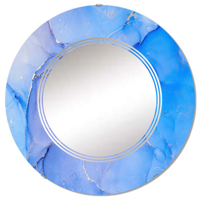 Miroir mural bleu et rose avec nuages d'encre de marbre III