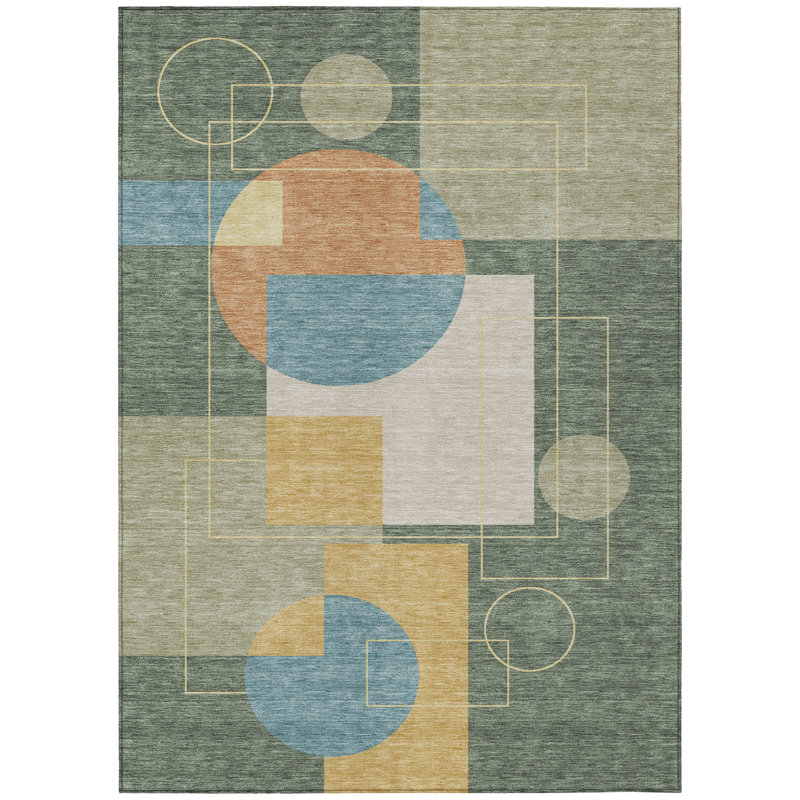 Machine Washable Indoor/Outdoor Chantille ACN2500 Geometric Rug, 5' x 7'6", Basil